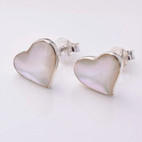 Silver and Mother of Pearl Large Heart Stud Earrings